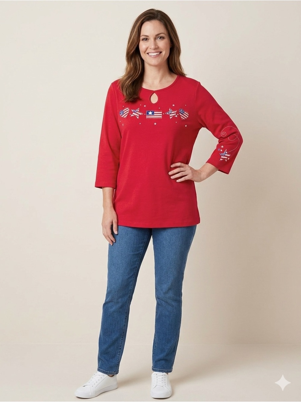 Red Patriotic Star Flag Embellished Top
